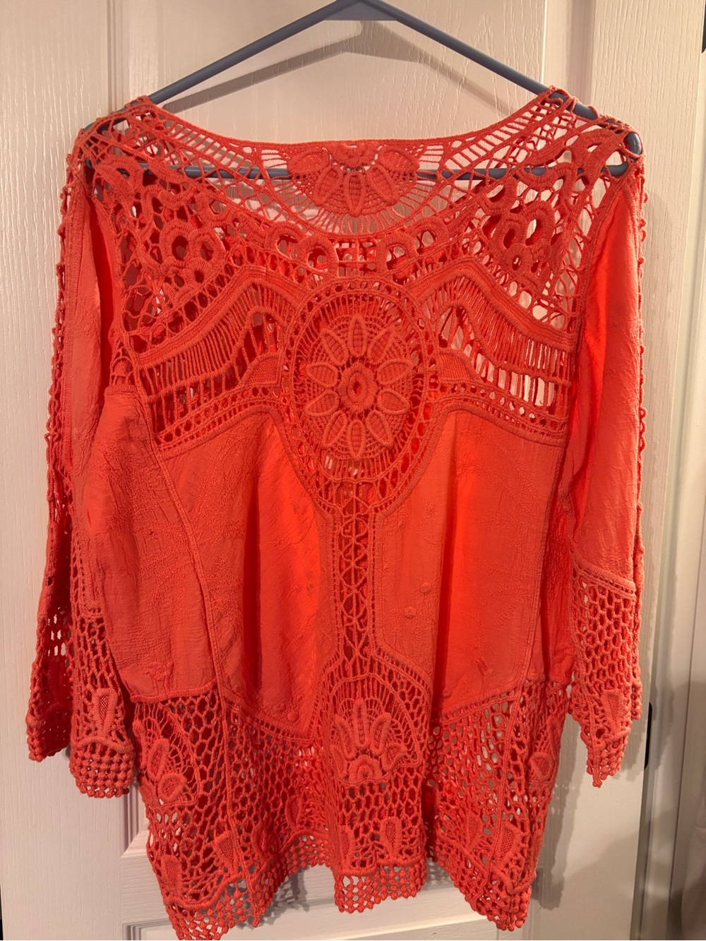 Crochet Lace Boho Blouse in Vibrant Orange